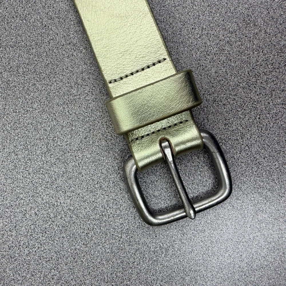 J Crew Leather Belt Womens Large Gold Dress Silver Buckle Metallic Italian USA - Picture 2 of 12